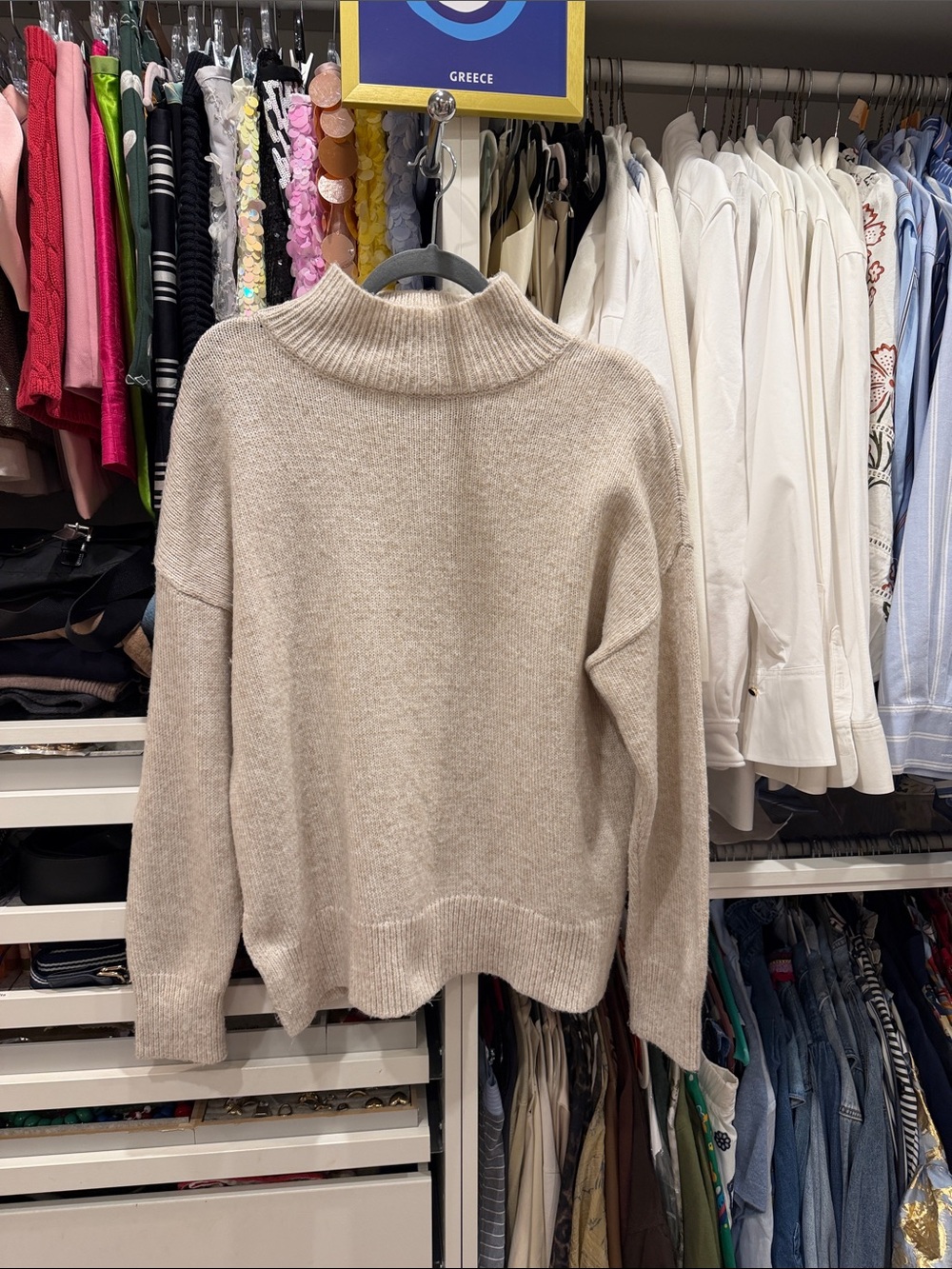 Topshop Neutral Beige Ribbed Cowl Neck Sweater